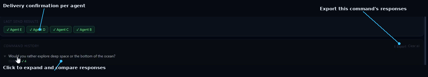 SIMI Last Send Results and Command History with Export labeled