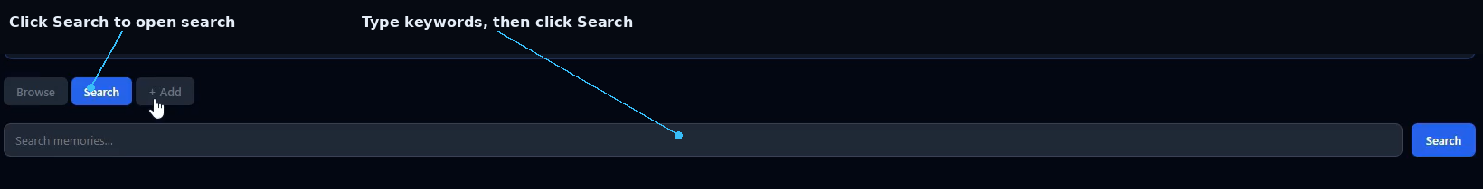 SIMI Memory search tab and search bar labeled